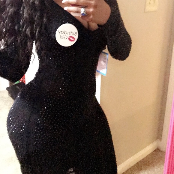 Isabella Rhinestone Black Dress - Picture 3 of 3